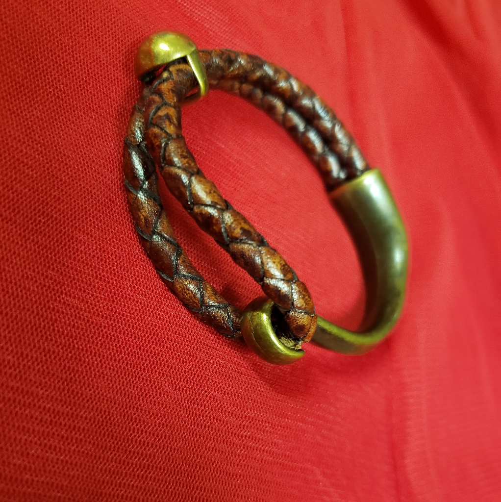 One Of A Kind Leather And Bronze Bracelet